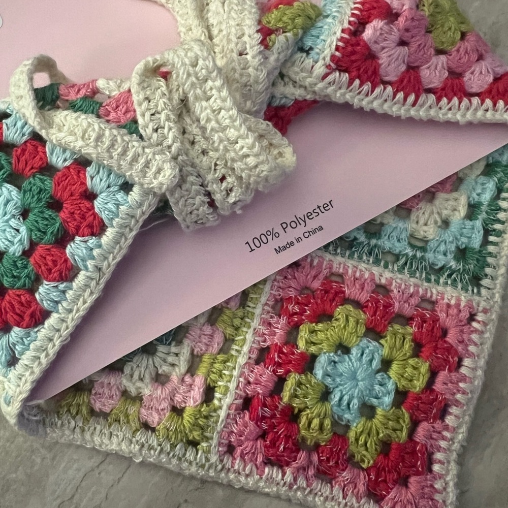 Sunday State Colorful Crochet Headscarf. Pink and Green. - Picture 6 of 8